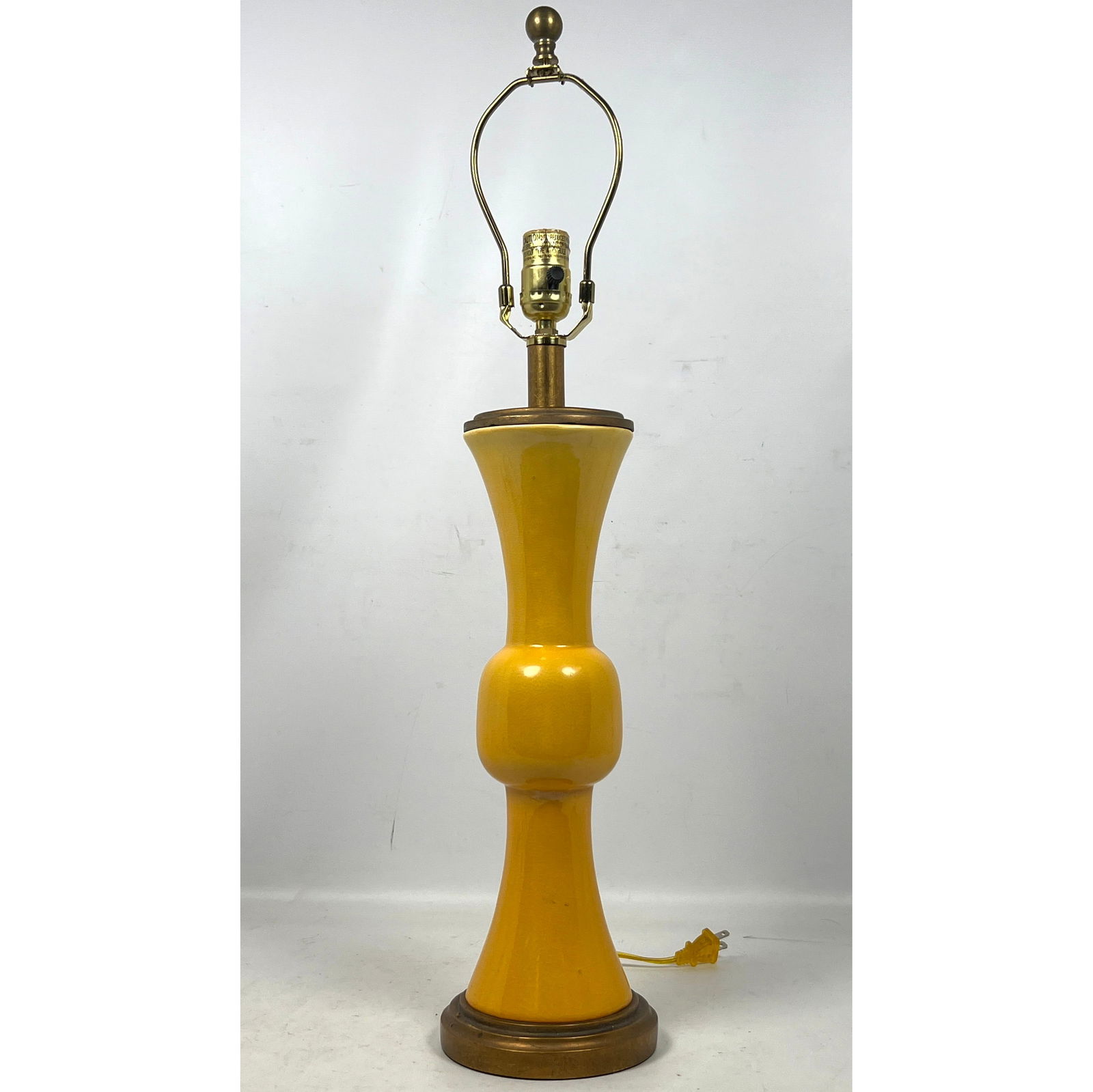 Bright Yellow Asian style Glazed Pottery Modernist Table Lamp. Modernist form. (1 of 9)