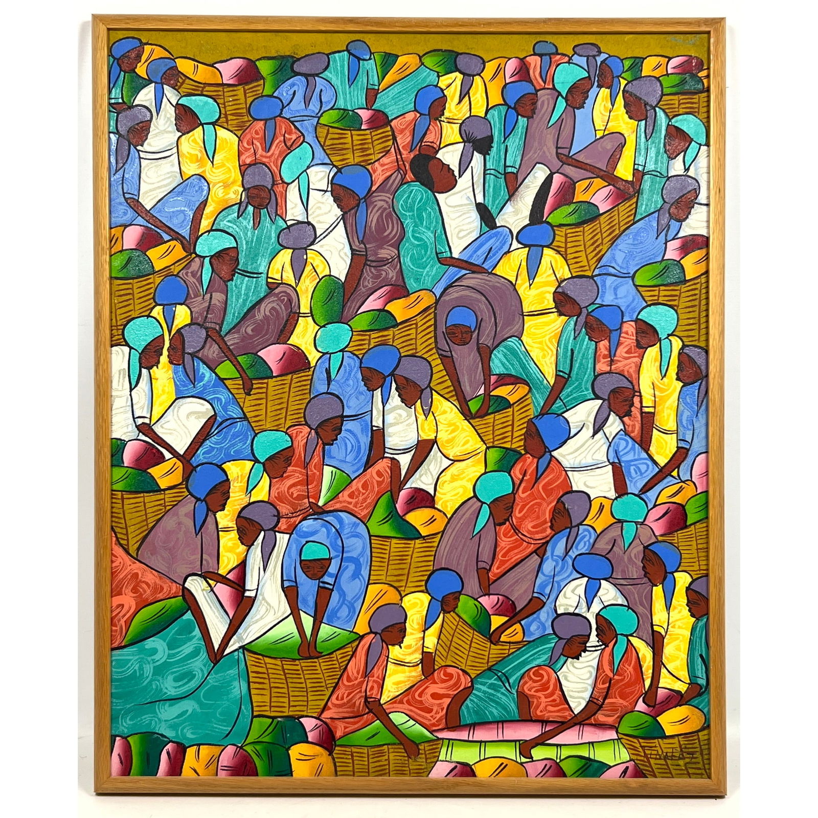 Tinafet Haitian Painting on Canvas.: Tinafet Haitian Painting on Canvas. Dimensions: Height: 24.5 inches, Width: 19.5 inches. --- - We offer curbside delivery for most items to NYC, Manhattan, Close Brooklyn, Hoboken about a week after t