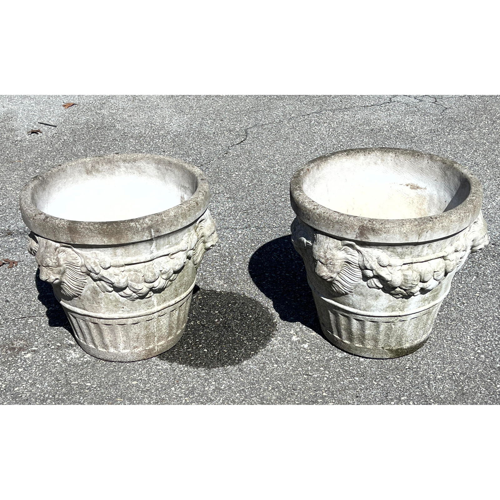 2pc Outdoor Concrete Cement Planters. Lions' Heads. (1 of 12)