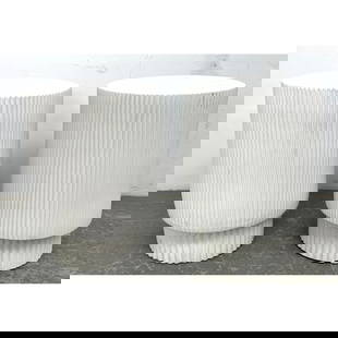 Pair Porcelain Pottery Pedestal Side Tables. Garden Pedestals.: Pair Porcelain Pottery Pedestal Side Tables. Garden Pedestals. Dimensions: Height: 18.5 inches, Width: 13.25 inches, Depth: 13.25 inches. --- - We offer curbside delivery for most items to NYC, Manhat