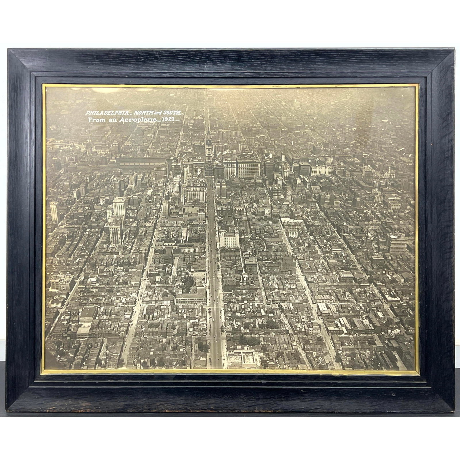 Original Aerial photo of Philly PHILADELPHIA. circa 1920's. Shows CITY HALL and Broad Street with ci: Original Aerial photo of Philly PHILADELPHIA. circa 1920's. Shows CITY HALL and Broad Street with city views. Labeled. Framed. Dimensions: Frame Height: 37.5 inches, Frame Width: 48 inches. - Image Si