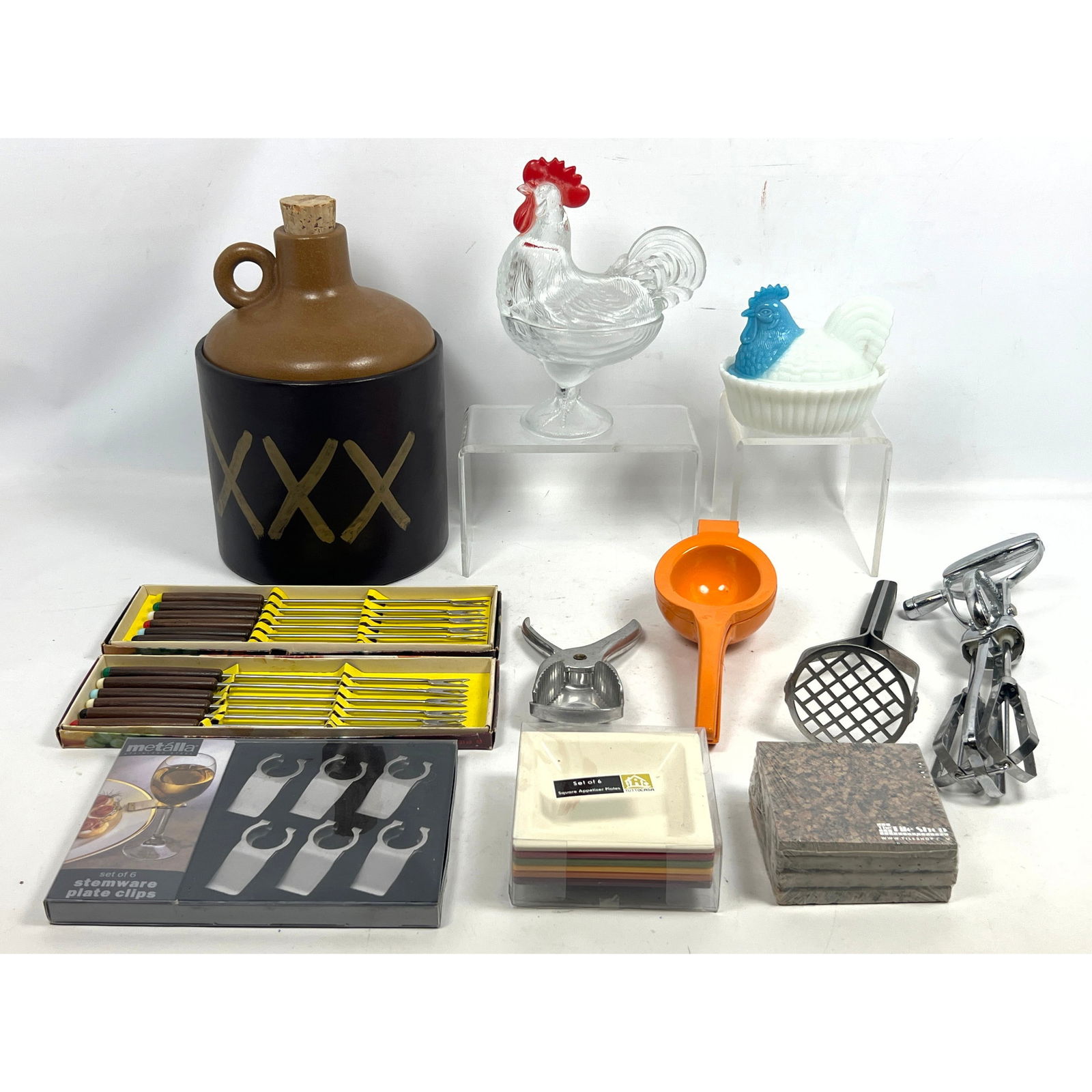 Mixed Lot, Jug Cookie Jar, Hen on Nest, Small Plates, Fondue forks. (1 of 18)