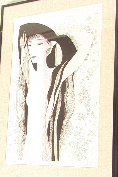 EYWIND EARLE Print Lithograph. Portrait of Woman: EYWIND EARLE Print Lithograph. Portrait of Woman with Long Hair. A.P. 22/40. Pencil signed. -- Dimensions: Image Size: H: 31 inches: W: 20.5 inches ---