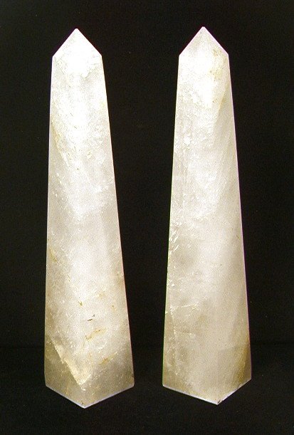 Pr Tall Rock Crystal Obelisks. Natural Rock Cryst: Pr Tall Rock Crystal Obelisks. Natural Rock Crystal in Classical Form. These are a matched pair-- Dimensions: H: 14.5 inches: W: 2.5 inches ---