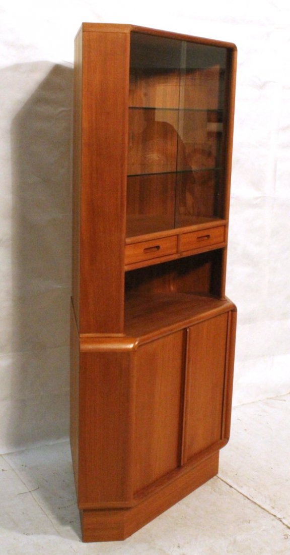 Danish Modern Teak. Cabinet. Glass Doors over Tam: Danish Modern Teak. Cabinet. Glass Doors over Tambour Door Base. Marked: Kielbaek Mobel Fabrik-- Dimensions: H: 71 inches: W: 35 inches: D: 22 inches ---