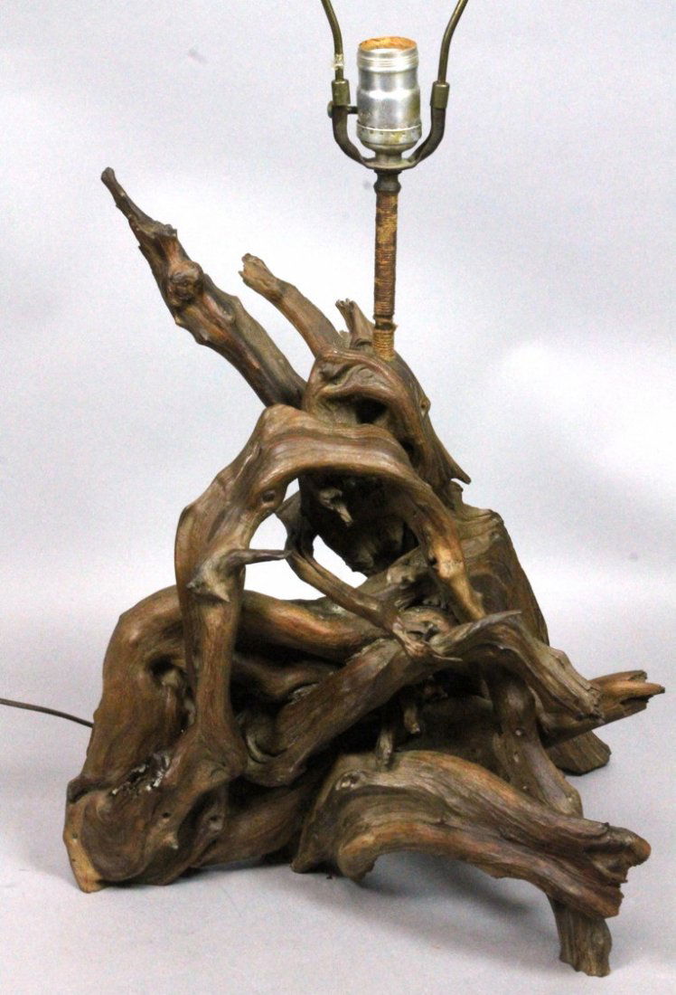 Large Driftwood Freeform Table Lamp. Matching dri: Large Driftwood Freeform Table Lamp. Matching driftwood finial. -- Dimensions: H: 31 inches: W: 15 inches: D: 13 inches ---