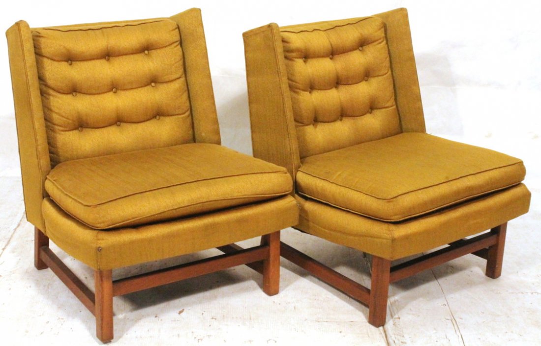 Pr Edward Wormley Dunbar Tufted Lounge Chairs.: Pr Edward Wormley Dunbar Tufted Upholstered Lounge Chairs. Square walnut legs Unmarked. -- Dimensions: H: 32.5 inches: W: 27 inches: D: 33 inches ---