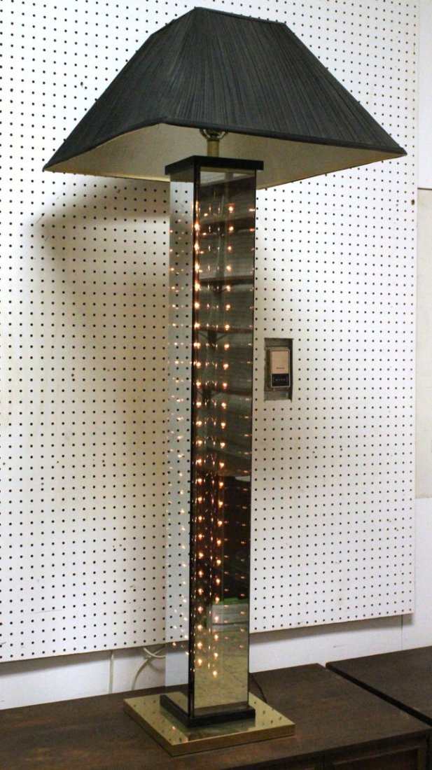 Tall 80's Contemporary Infinity Mirror Lamp. Infi: Tall 80's Contemporary Infinity Mirror Lamp. Infinity style light up interior. square column lamp with ebonized trim. -- Dimensions: H: 60 inches: W: 23 inches: D: 23 inches ---
