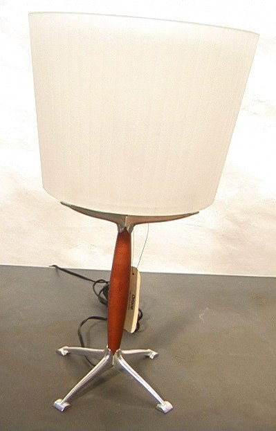 ARTEMIDE Italian Glass Shade ORIONE Table Lamp. W: ARTEMIDE Italian Glass Shade ORIONE Table Lamp. Wood column on four foot aluminum base. Original tag. Rodolfo Dordoni, designer. -- Dimensions: H: 20.5 inches: W: 11 inches --- US Shipping charge: $28