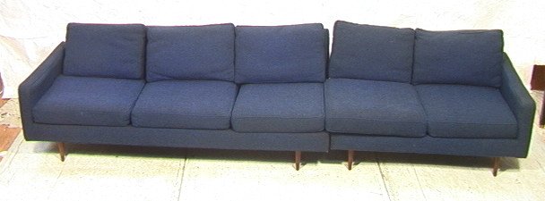 2 PCS Blue Fabric MAURICE VALLENCY Sofa Loveseat.: 2 PCS Blue Fabric MAURICE VALLENCY Sofa Loveseat. Wood peg leg. Upholstered.-- Dimensions: H: 30 inches: D: 33 inches ---