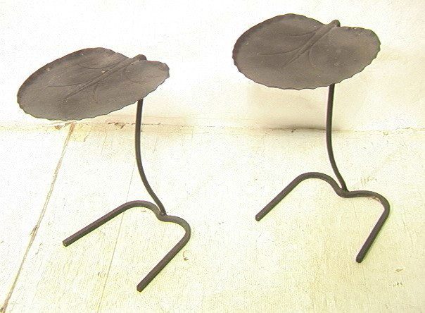 Set 2 SALTERINI Outdoor Patio Iron Leaf Nesting T: Set 2 SALTERINI Outdoor Patio Iron Leaf Nesting Tables. Black iron. -- Dimensions: H: 16 inches: W: 11 inches ---