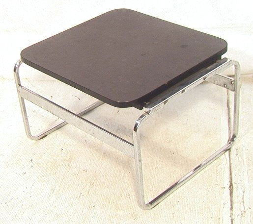 Black Laminate Chrome Art Deco Side Table. Square: Black Laminate Chrome Art Deco Side Table. Square chrome tube construction. -- Dimensions: H: 16 inches: W: 25.5 inches: D: 21. inches ---