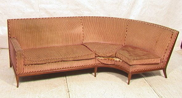 ROBSJOHN GIBBINGS Striped Sectional Sofa Couch.: ROBSJOHN GIBBINGS Striped Sectional Sofa Couch. One arm L shaped sofa. -- Dimensions: H: 31 inches: D: 50 inches: L: 94.5 inches ---
