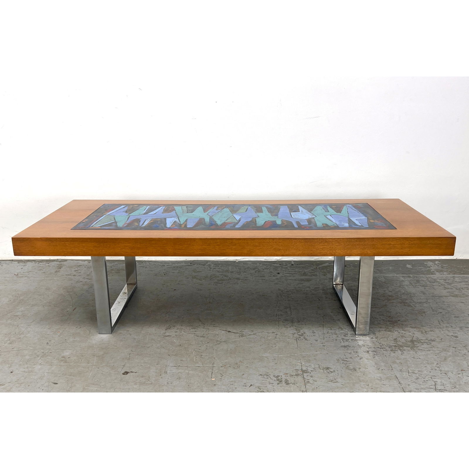Good Quality Enamel Top Coffee Table. Large inset Enamel Panel. Artist Unknown. (1 of 9)