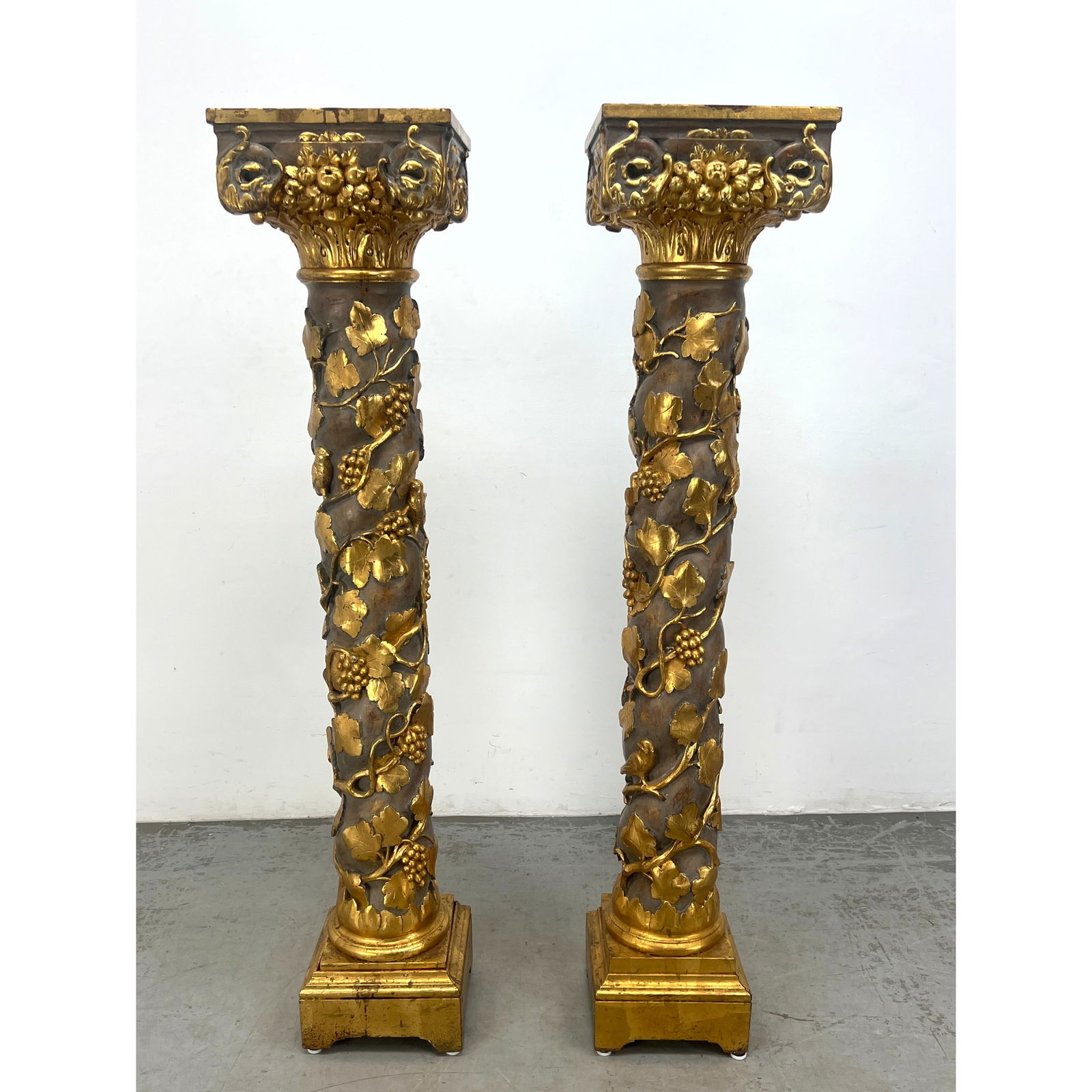 Pair of Early 20th Century Italian Hand Carved Pedestal Columns. Heavy and substantial, gesso over s (1 of 16)