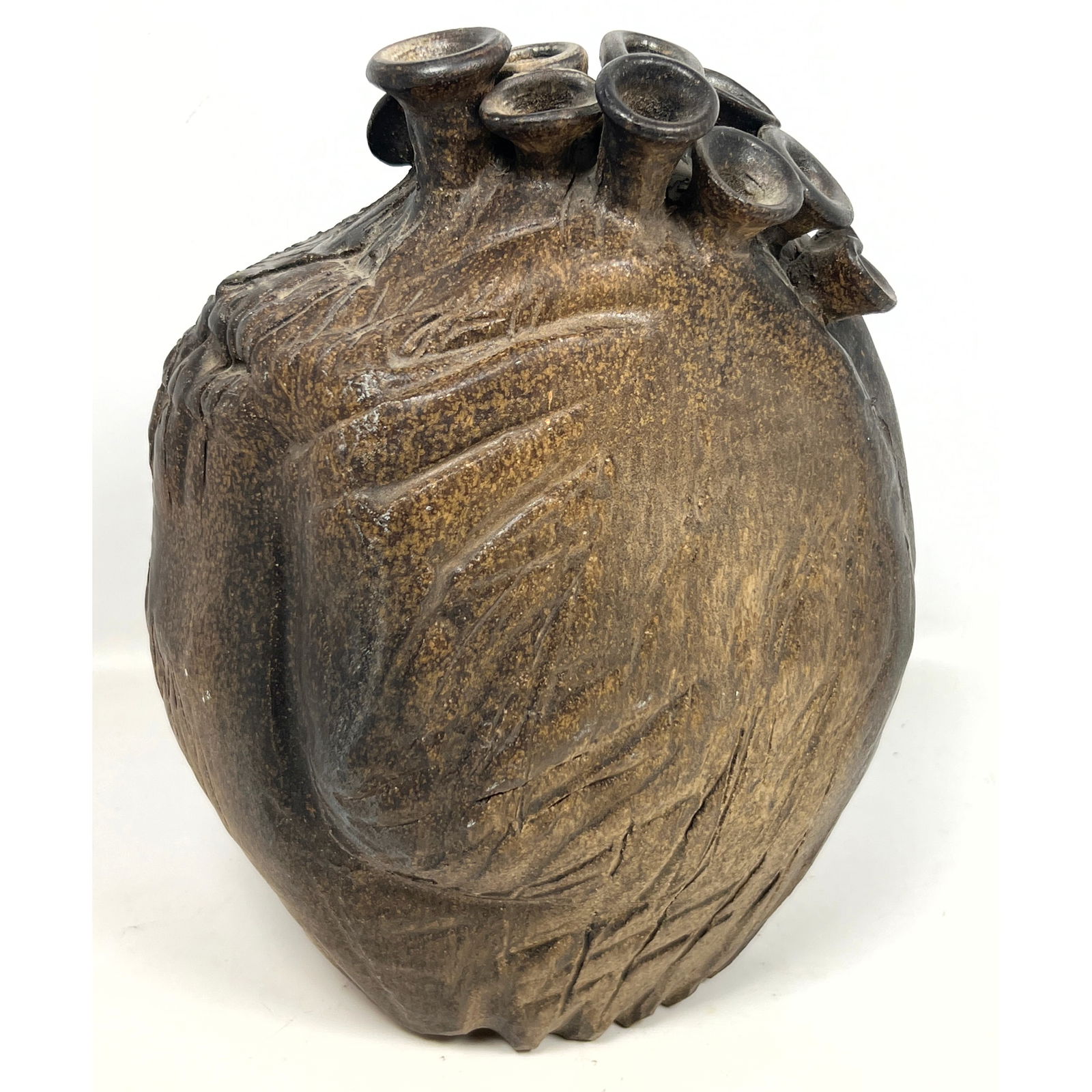 Design Technics 60s Large Mid Century Roberta Griffith for Design Technics Glazed Ceramic Aorta vase: Design Technics 60s Large Mid Century Roberta Griffith for Design Technics Glazed Ceramic Aorta vase. Signed with signature and DT cipher. Dimensions: Height: 12 inches, Width: 10 inches, Depth: 10 in