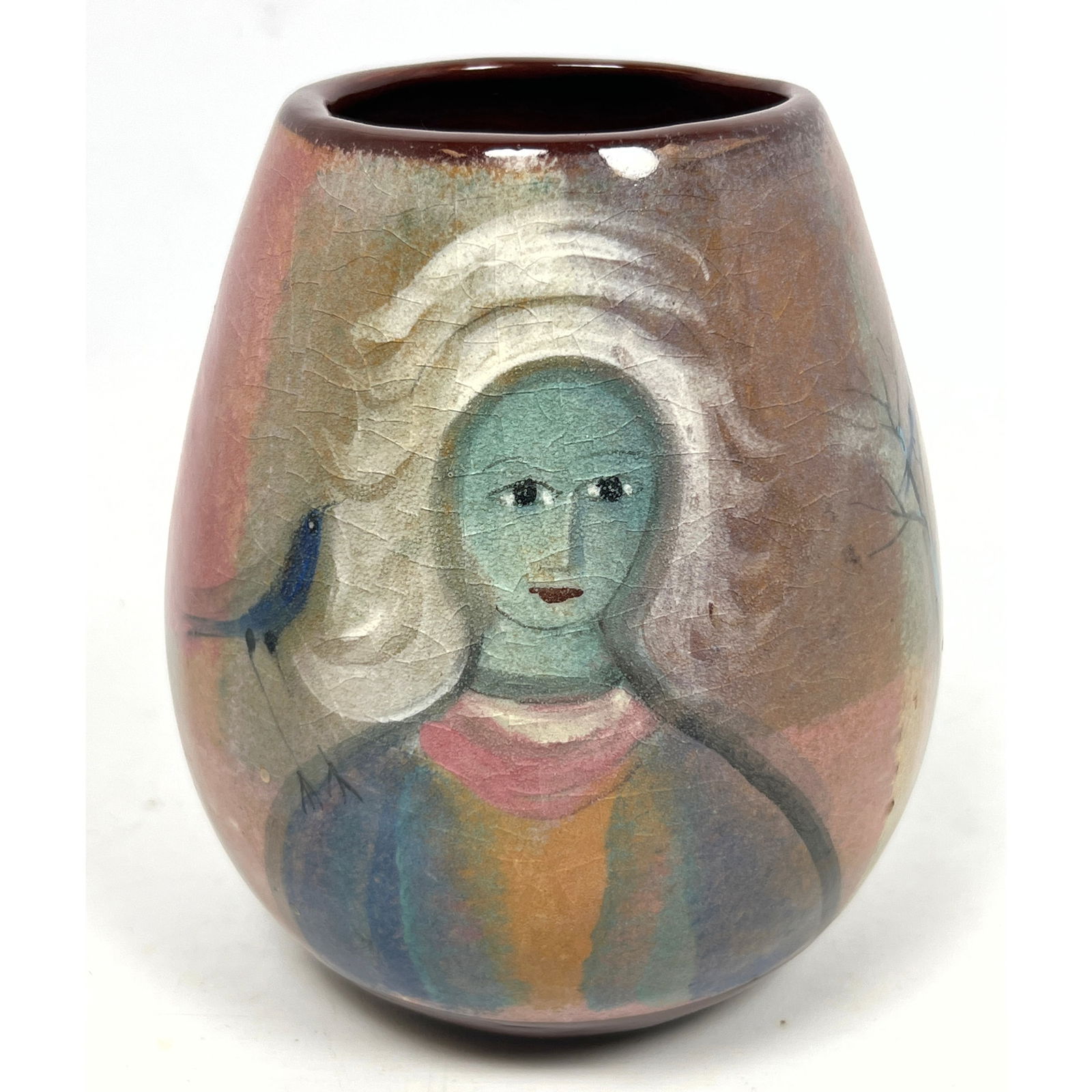 Polia Pillin decorated pottery vase Dancer, birds and portrait of a woman (1 of 10)