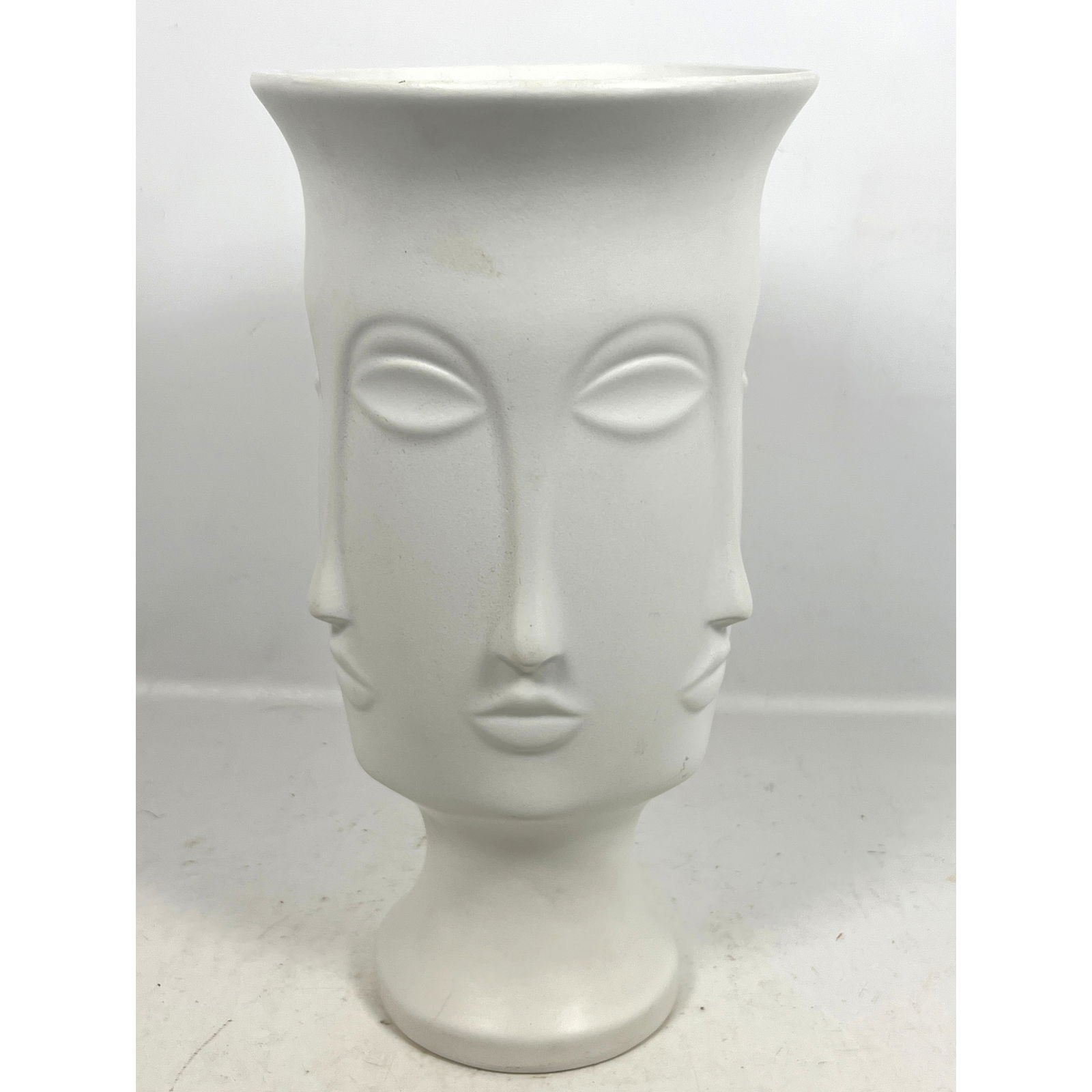 Jonathan Adler Style Dora Maar Urn Vase, crafted from matte white ceramic. Unmarked.: Jonathan Adler Style Dora Maar Urn Vase, crafted from matte white ceramic. Unmarked. Dimensions: Height: 15.25 inches, Width: 8 inches, Depth: 8 inches. --- US Packing and Shipping charge: In house sh