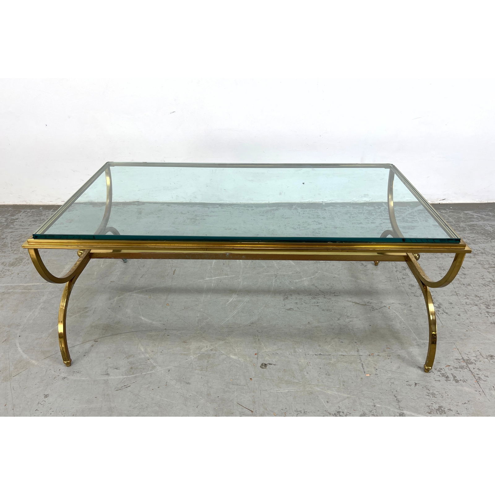 Maison Jansen Style brass and glass coffee table. Regency Style. Inset glass top. (1 of 8)