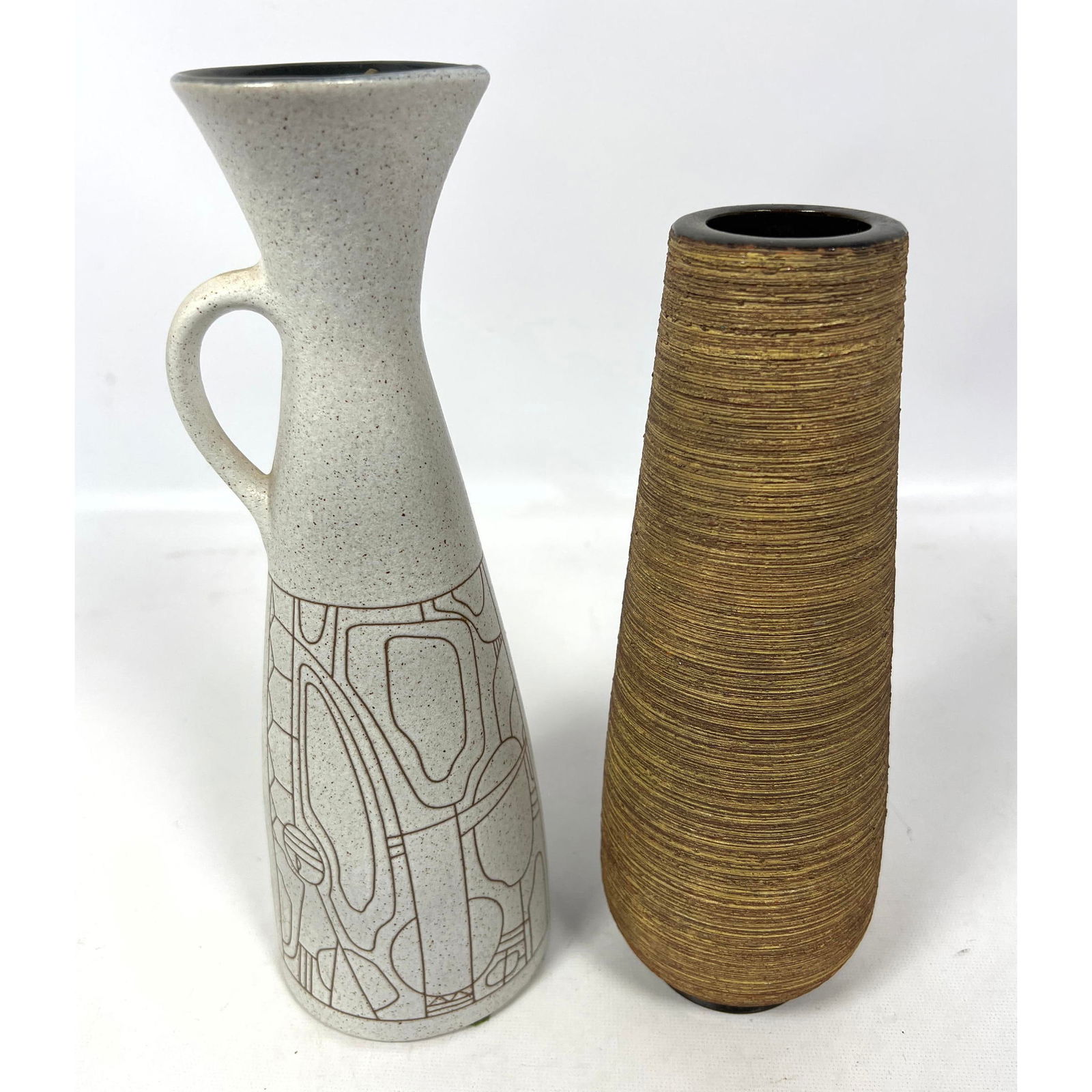 2pc Mid Century Modern Pottery Vases. EKEBY. LAPID. incised design handled vase marked Lapid, Israel (1 of 12)