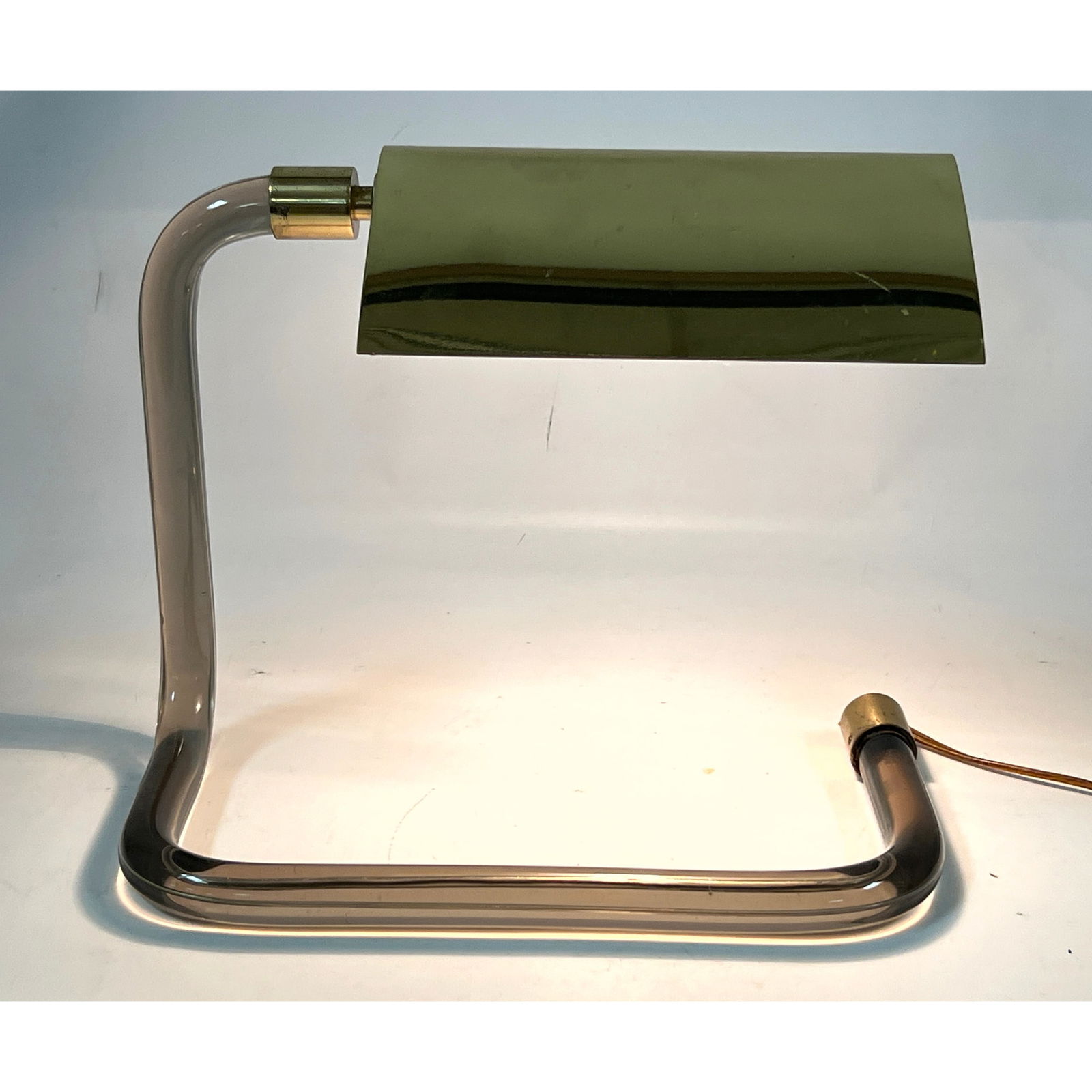 Peter Hamburger for George Kovacs. Crylicord Lucite Brass Table Lamp.: Peter Hamburger for George Kovacs. Crylicord Lucite Brass Table Lamp. Dimensions: Height: 11.5 inches, Width: 14 inches, Depth: 7 inches. --- US Packing and Shipping charge: In house shipping availabl