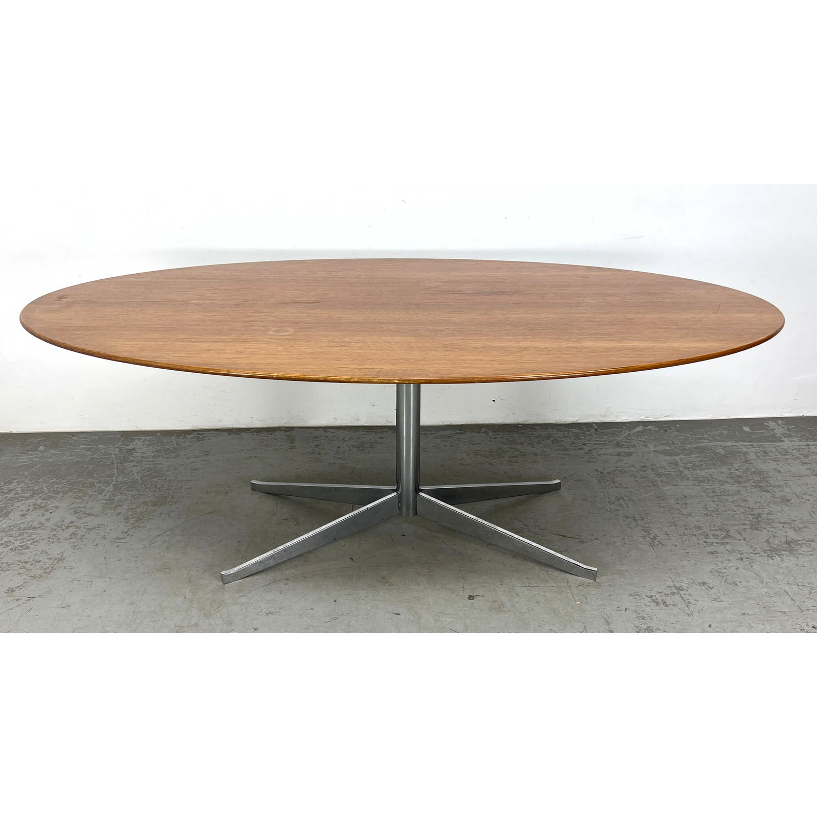 Florence Knoll and Eero Saarinen 84" Oval Desk or Dining Table. Unmarked.: Florence Knoll and Eero Saarinen 84" Oval Desk or Dining Table. Unmarked. Dimensions: Height: 30 inches, Width: 84 inches, Depth: 48 inches. --- - We offer curbside delivery for most items to NYC, Man