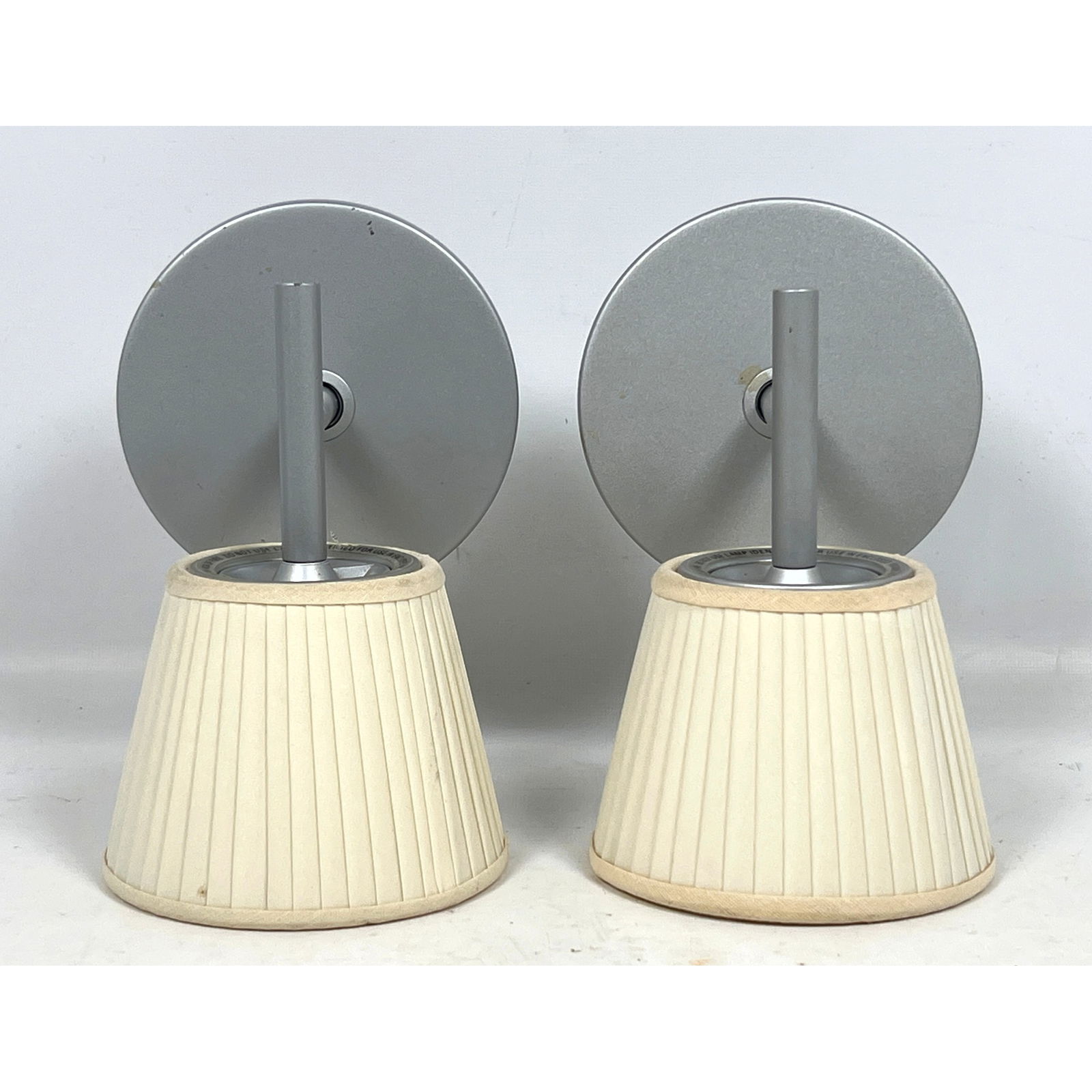 Pair of Flos Philippe Starck design Romeo Babe sconces, ivory silk shades, halogen bulbs (1 of 16)