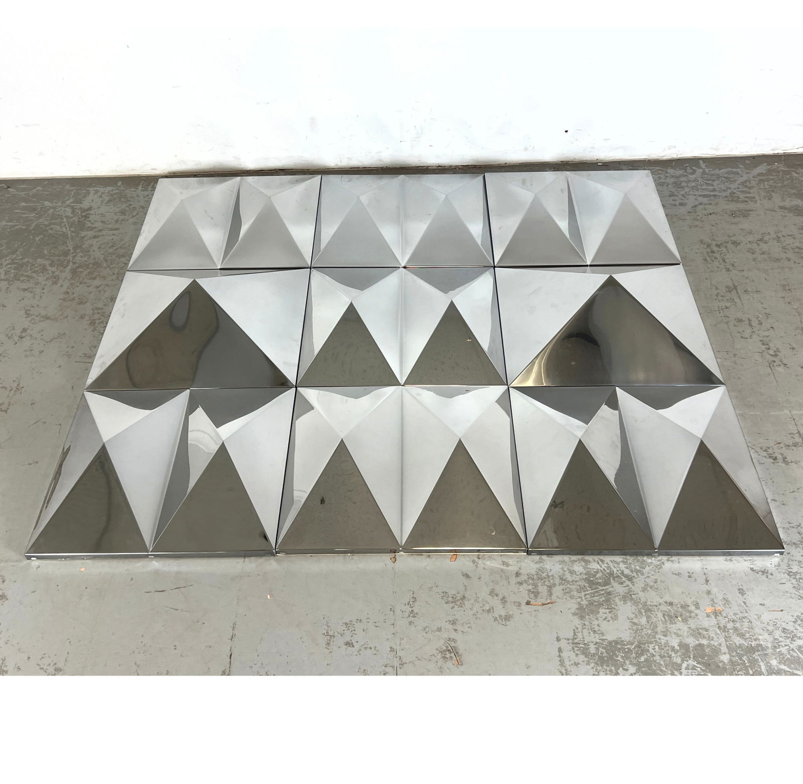 Collection 9 Chromed Finish Modernist Acrylic Panels. 2pc Faceted Pyramid Forms. 7pc Faceted Double (1 of 8)