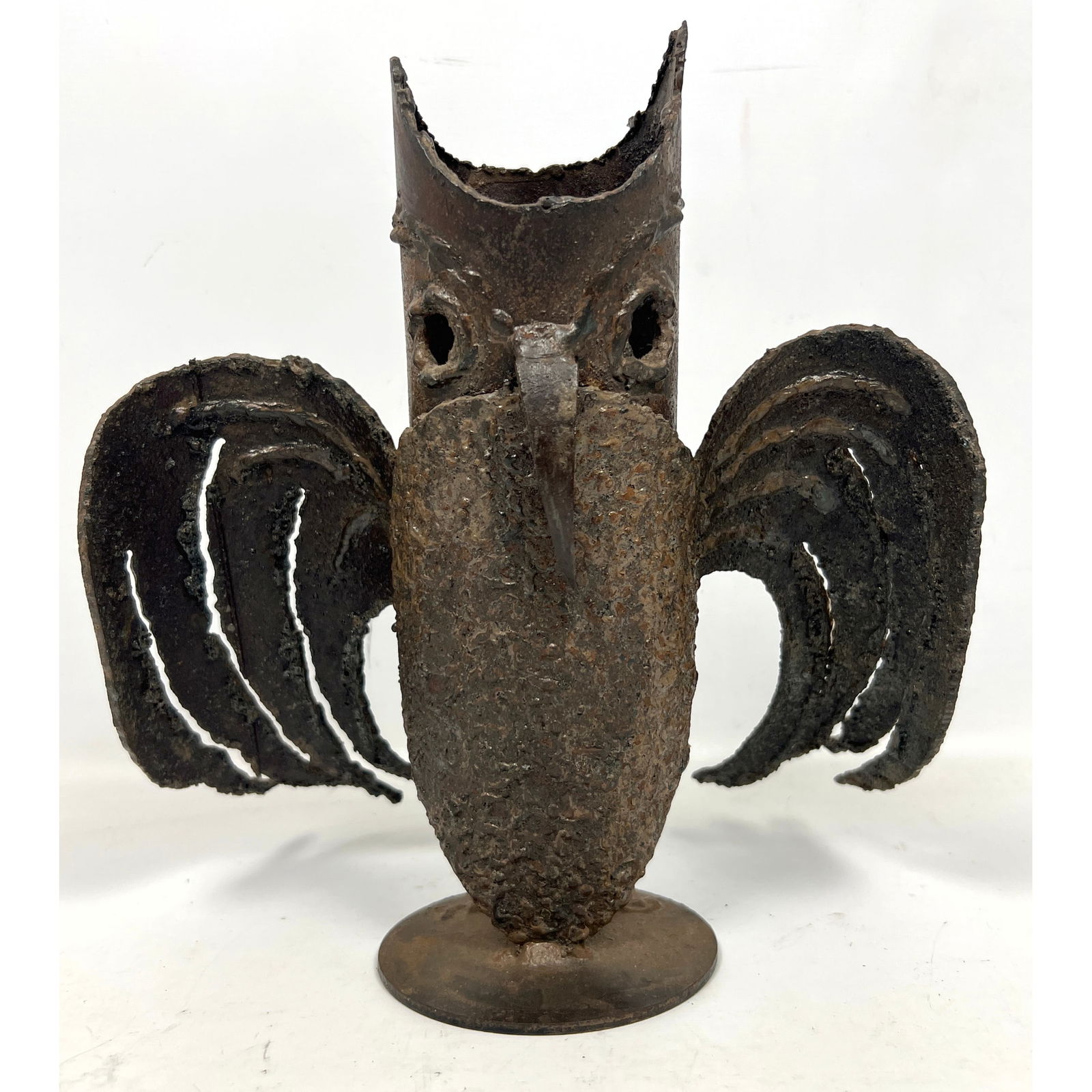 Artist Signed Vintage Mid Century Brutalist Torch Cut Iron Owl Sculpture (1 of 9)