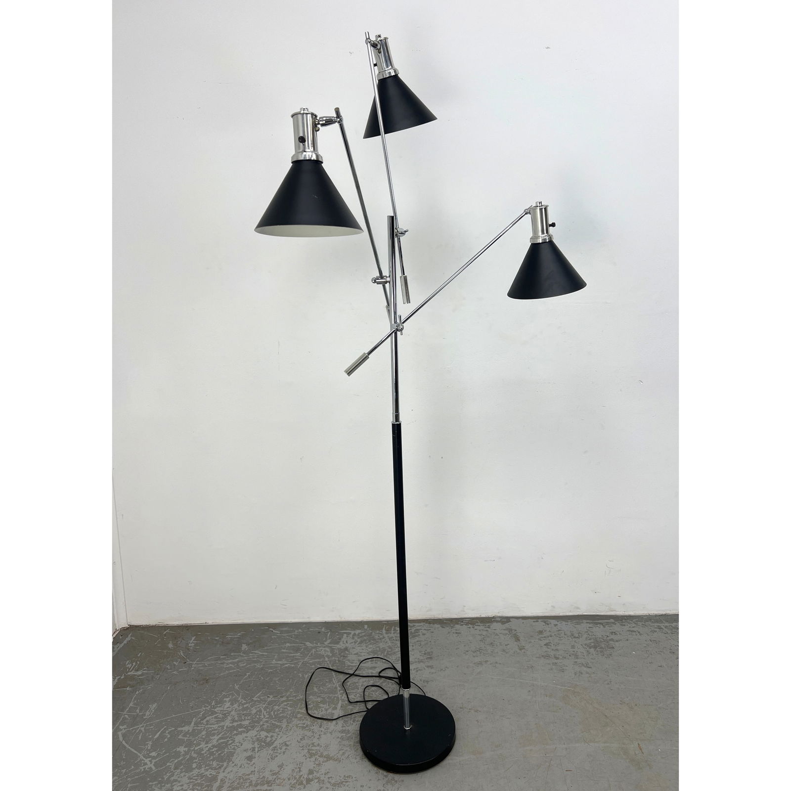 Modernist 3 Arm Cone Shade Floor Lamp. Inspired by The Arredoluce Triennale Style. Black Shades on C (1 of 10)