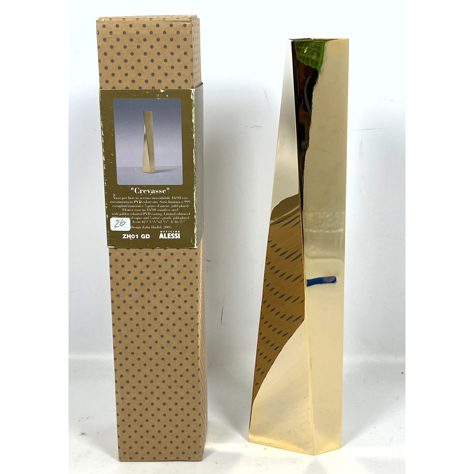 Zaha Hadid Crevasse vase (2005) ZH01 GD For Alessi Limited edition numbered edition 080681 These PVD (1 of 10)