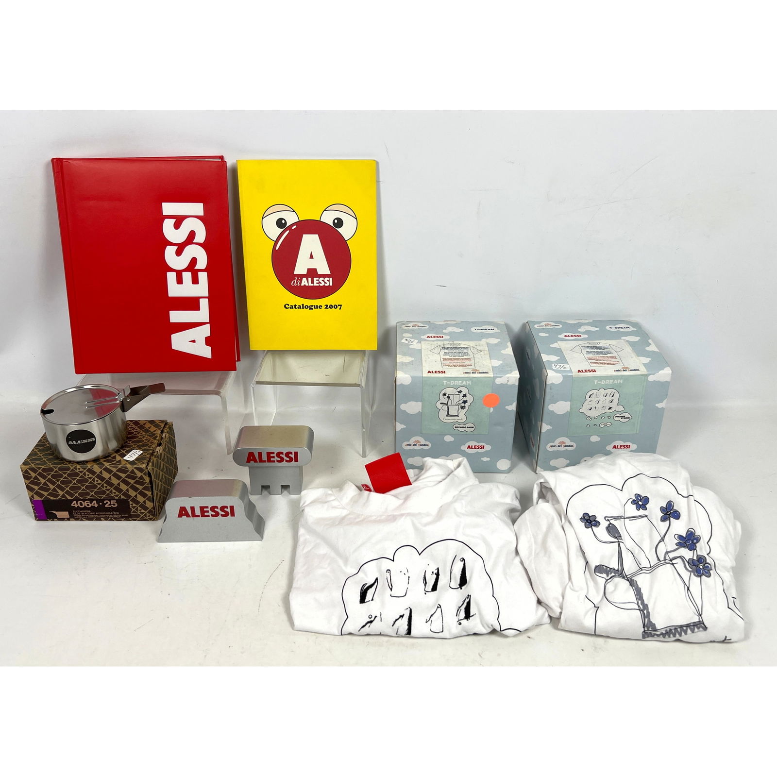 Alessi advertising lot displays tee shirts catalogs includes 2 RARE Alessi Tee shirts from Amiga Di (1 of 19)