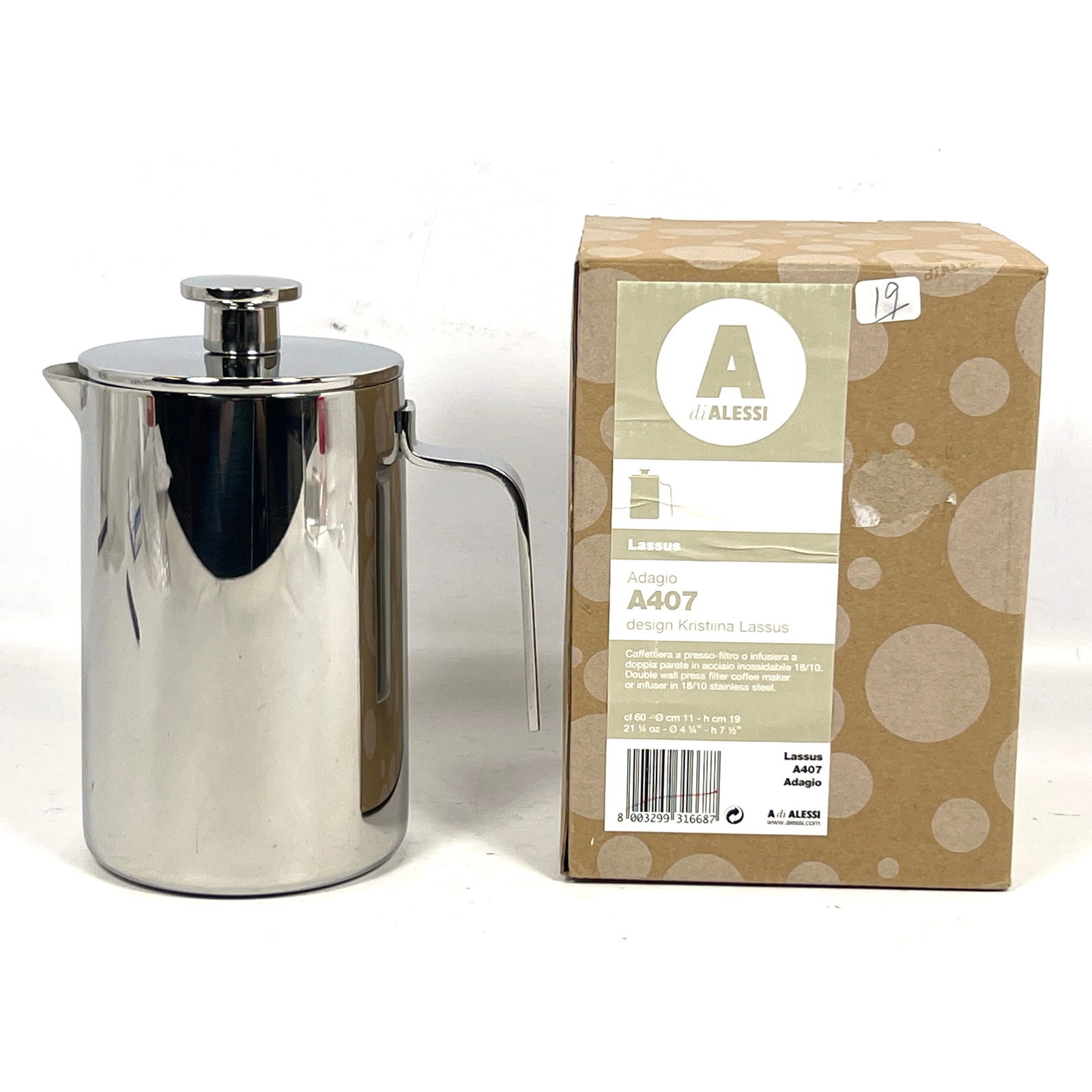 Kristiina Lassus Adagio Press Filter Coffee Maker Alessi A407 (French Press) NOS (new old stock) and (1 of 10)