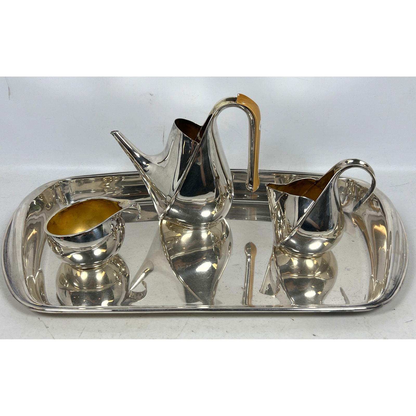 Alessi Tea service Oscar Tusquets (1984) Oranda 90006 tray 21 x 12 1/4 x 2 1/4 90007 teapot 8 1/4x 5 (1 of 18)