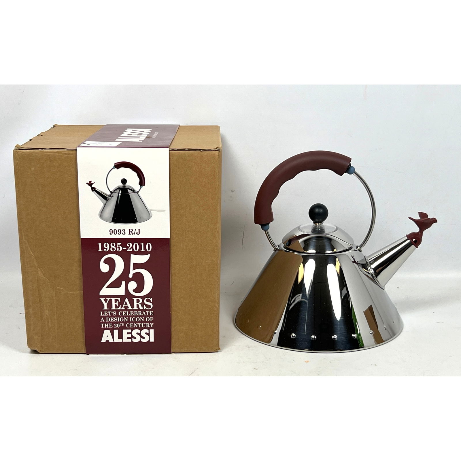 Michael Graves for Alessi (1985) 9093 R/J 18/10 Stainless steel Polyamide Handle Kettle with small b (1 of 9)