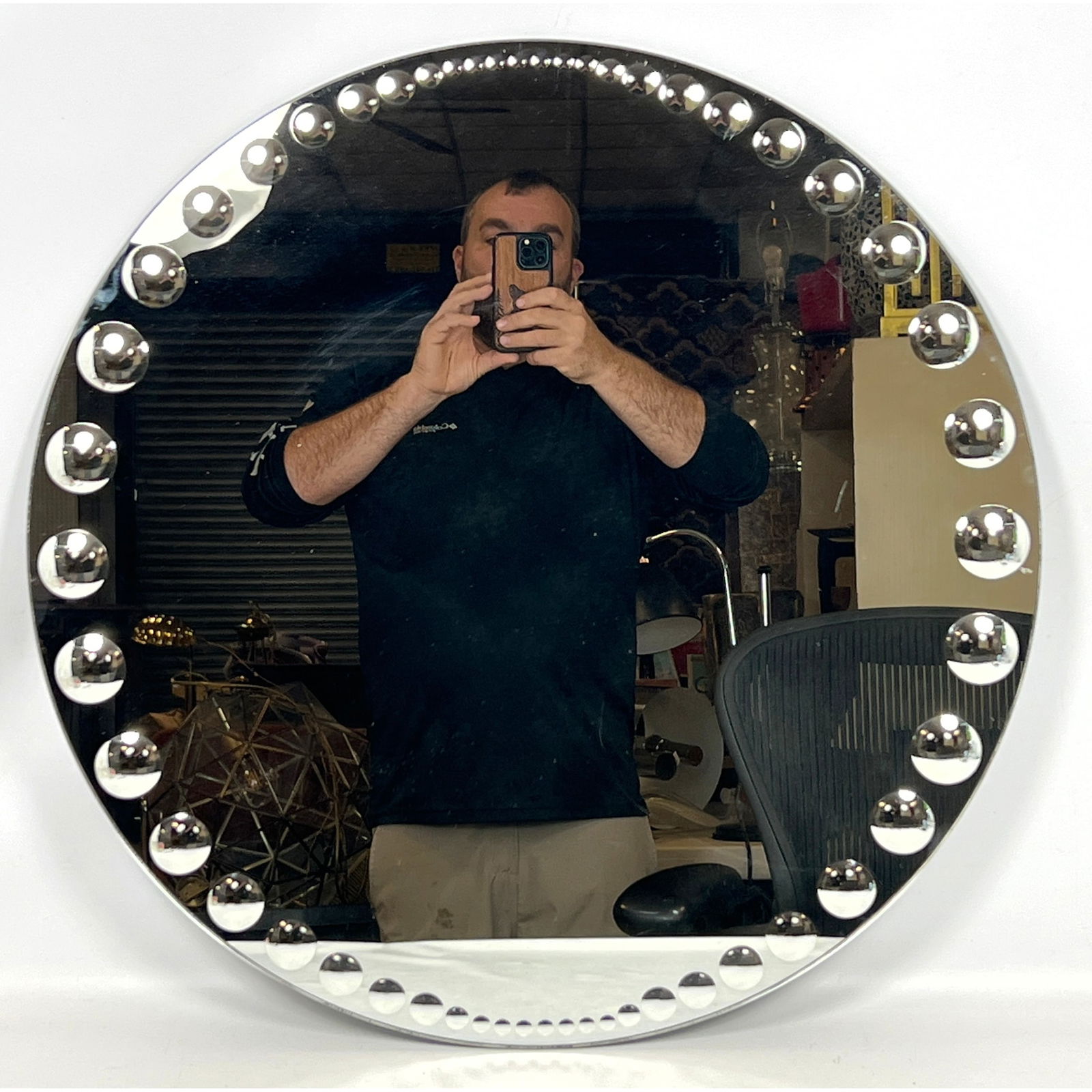 Contemporary Modern Round Wall Mirror with Circle Decoration. convex, bubble-like glass elements lik (1 of 9)