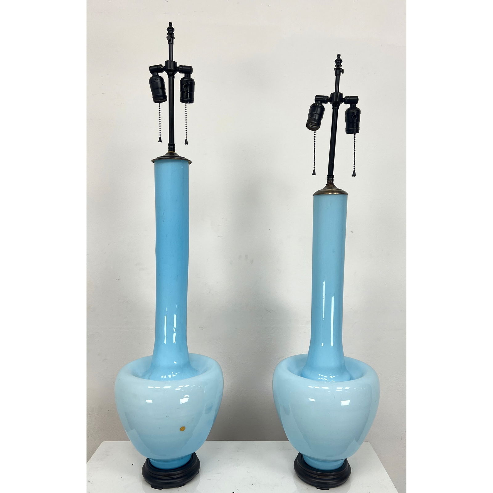 2pc Large Dramatic Long Necked Blue Art Glass Table Lamps. Italian Murano. Modernist Lighting. Diffe (1 of 12)
