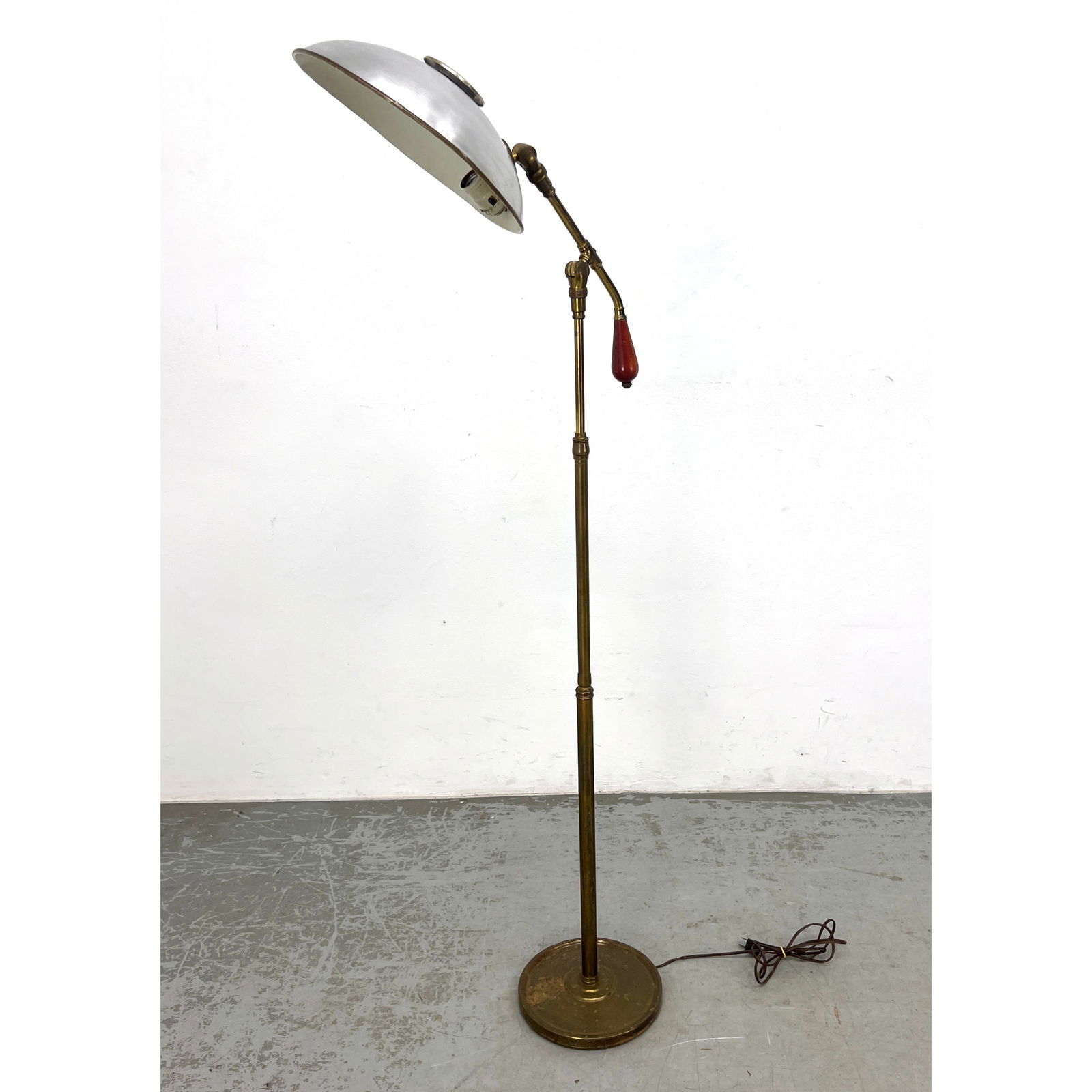 Lightolier Adjustable Fulcrum arm floor lamp with Wood handle.: Lightolier Adjustable Fulcrum arm floor lamp with Wood handle. Dimensions: Height: 56 inches, Width: 20 inches, Depth: 14 inches. --- - We offer curbside delivery for most items to NYC, Manhattan, Clo