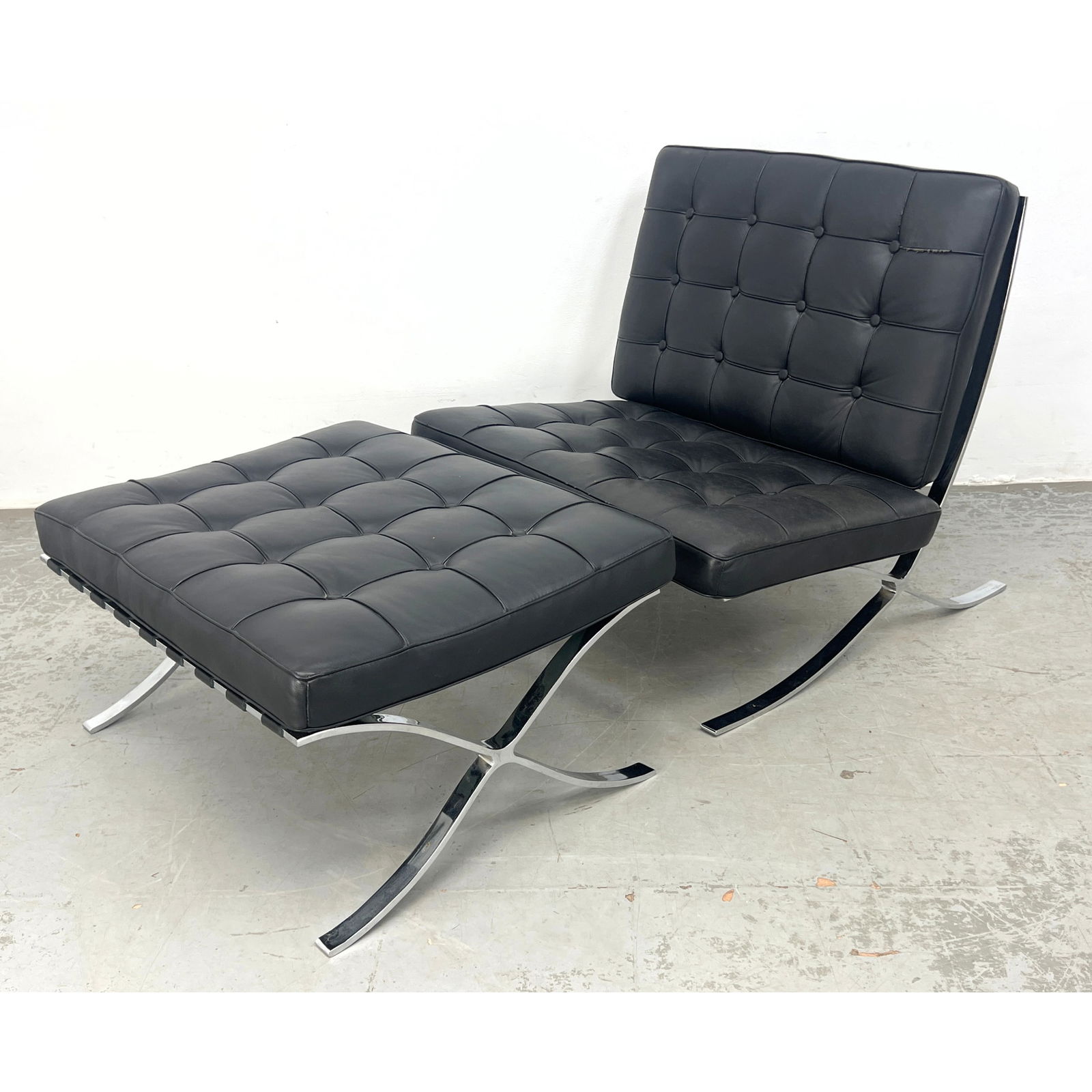 Barcelona Style Chrome Framed Lounge Chair and Ottoman. Ludwig Mies van der Rohe style. (1 of 10)
