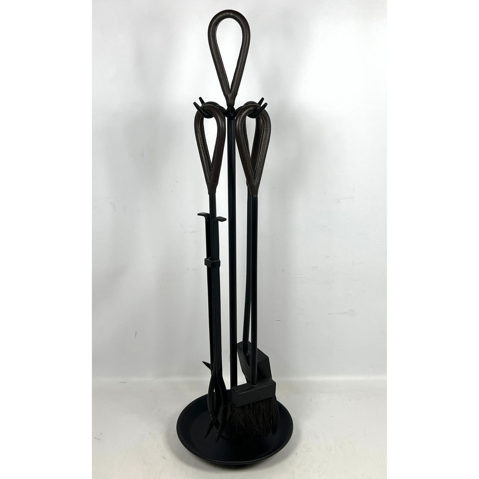 Iron Fireplace Tools Set. Leather wrapped handles. Jacques Adnet Style. (1 of 10)