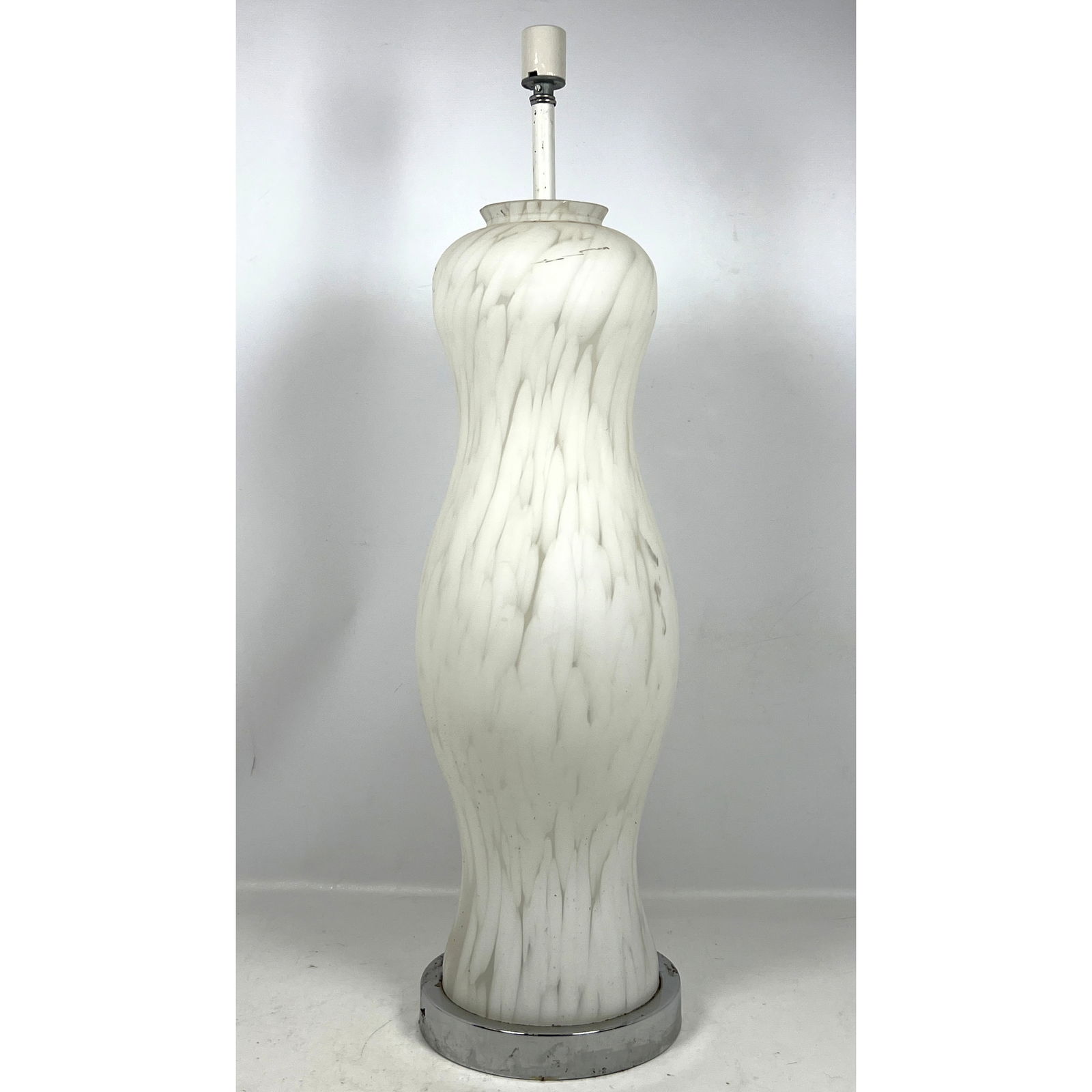 CARLO NASON Speckled Murano Art Glass Lamp. Tall Baluster form glass element on chrome metal base. M: CARLO NASON Speckled Murano Art Glass Lamp. Tall Baluster form glass element on chrome metal base. MAZZEGA. Dimensions: Height: 34 inches, Width: 9 inches, Depth: 9 inches. --- US Packing and Shipping