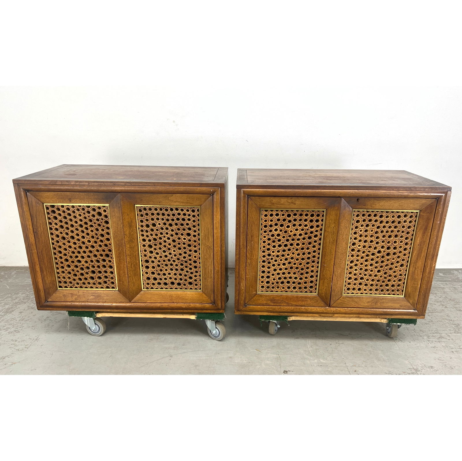 2 Pierre Bartet Cabinets with 2 doors set with crosscut bamboo. (1 of 14)