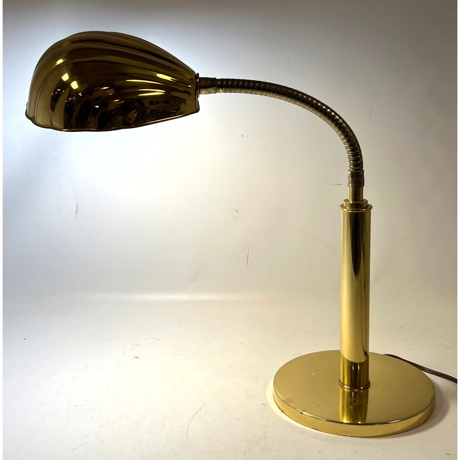 Brass Goose neck Desk Task Lamp with Shell form shade. (1 of 12)