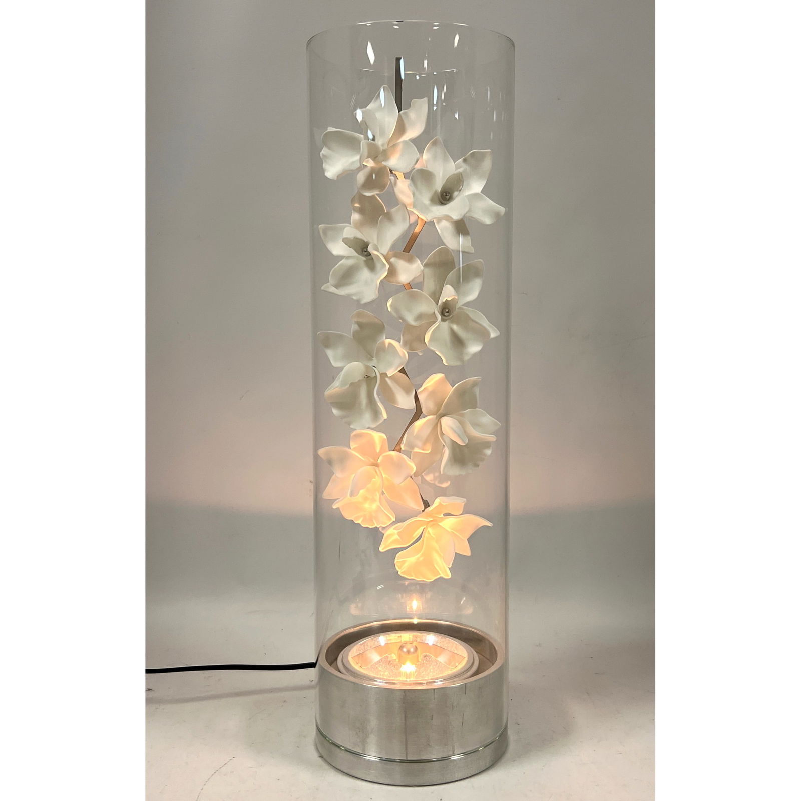 Designed Table Lamp. Glass Cylinder with Porcelain flowers. (1 of 14)