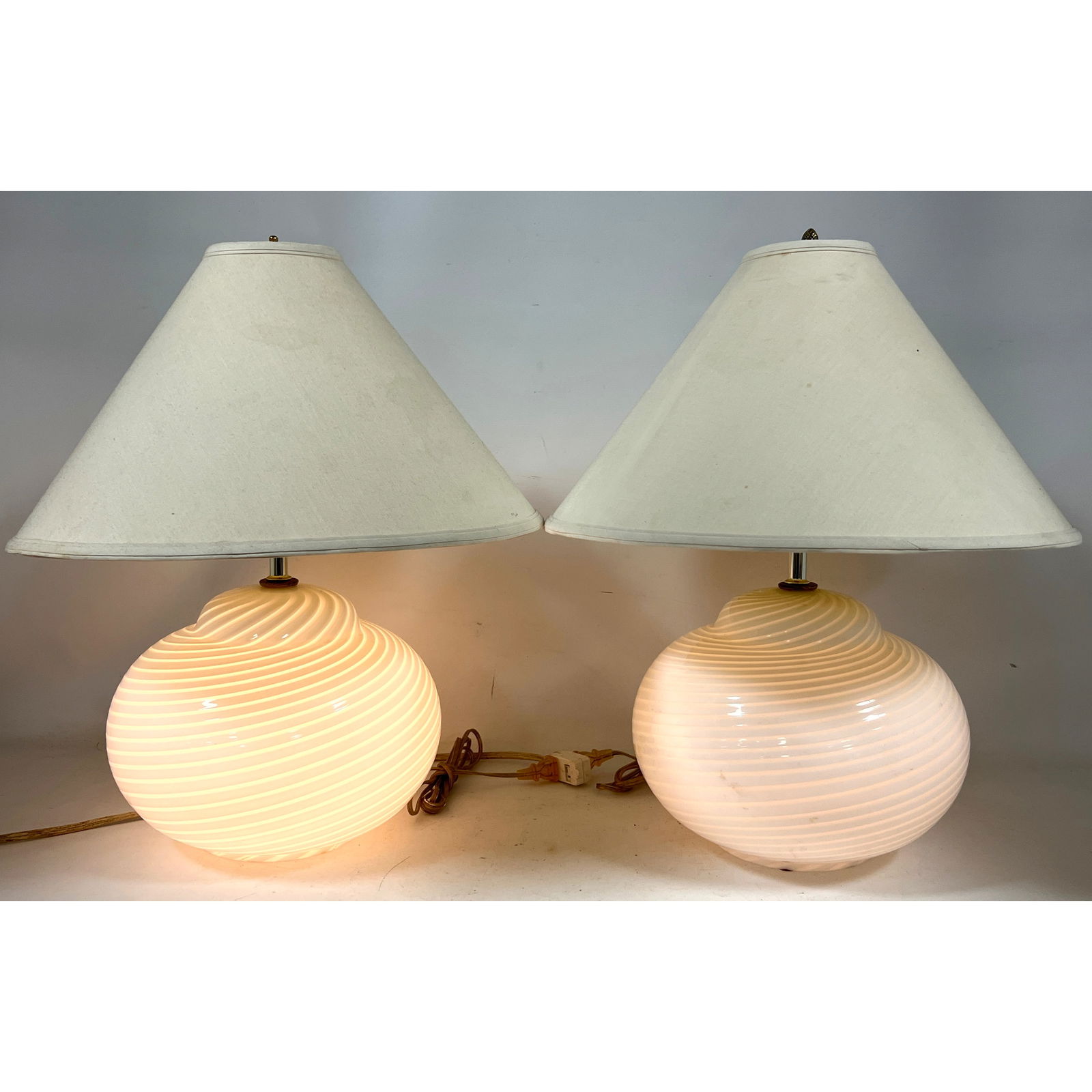 Pr Murano Italian Glass Table Lamps. 70's Modern. Bulbous Swirled Glass Forms light up. Also bulb so (1 of 12)