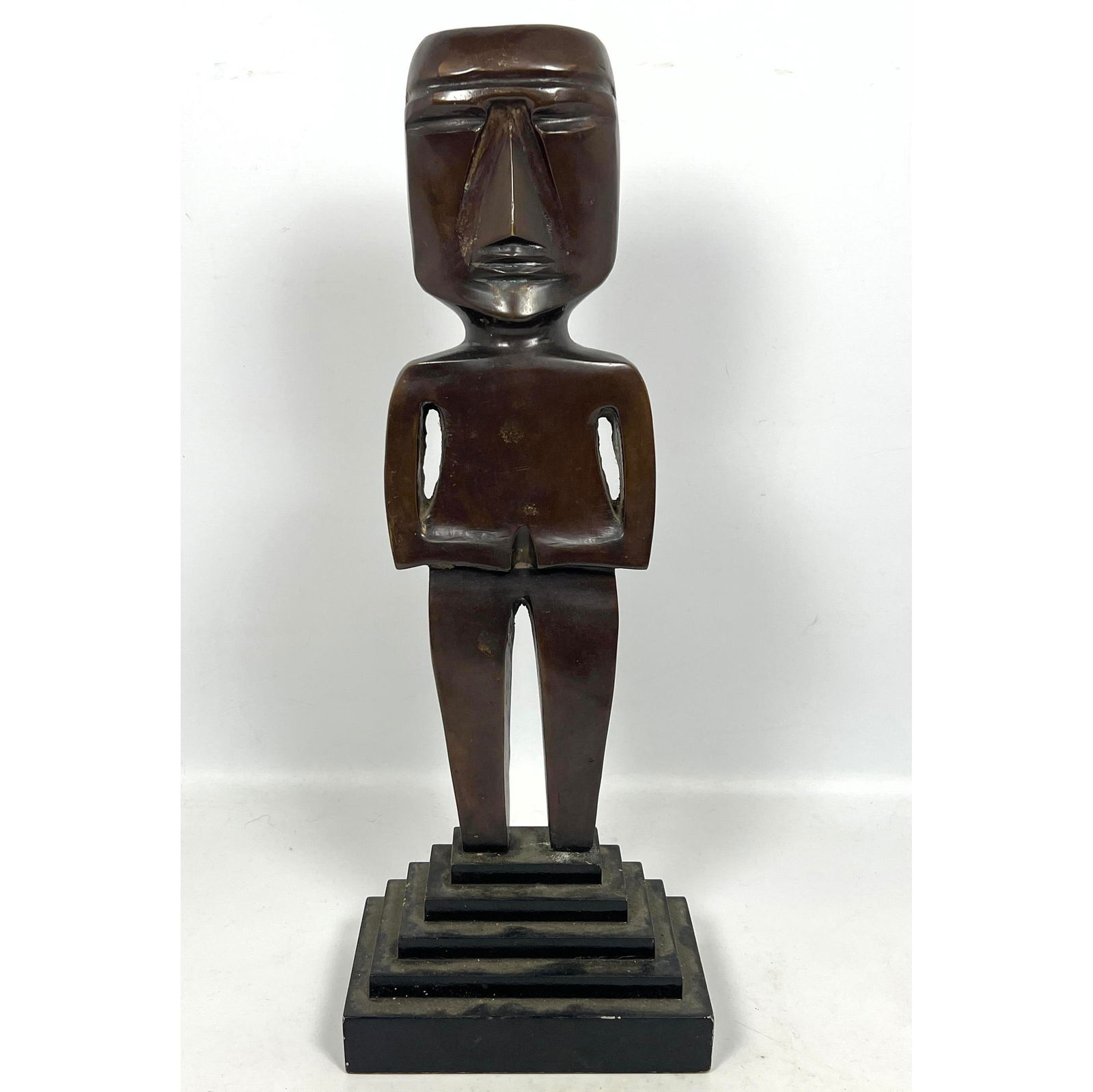 Mayan Style. Bronze Figural Sculpture On Painted Wood Base. Unsigned. (1 of 14)
