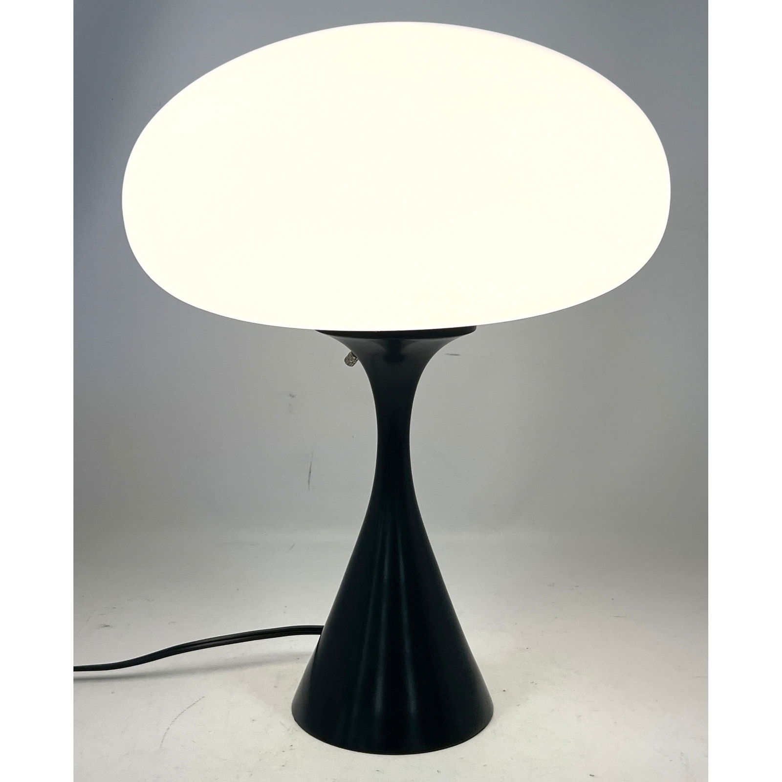DESIGNLINE Black Enamel Base Glass Mushroom Shade Table Lamp. Paper Label. StemLite. Contemporary. (1 of 12)