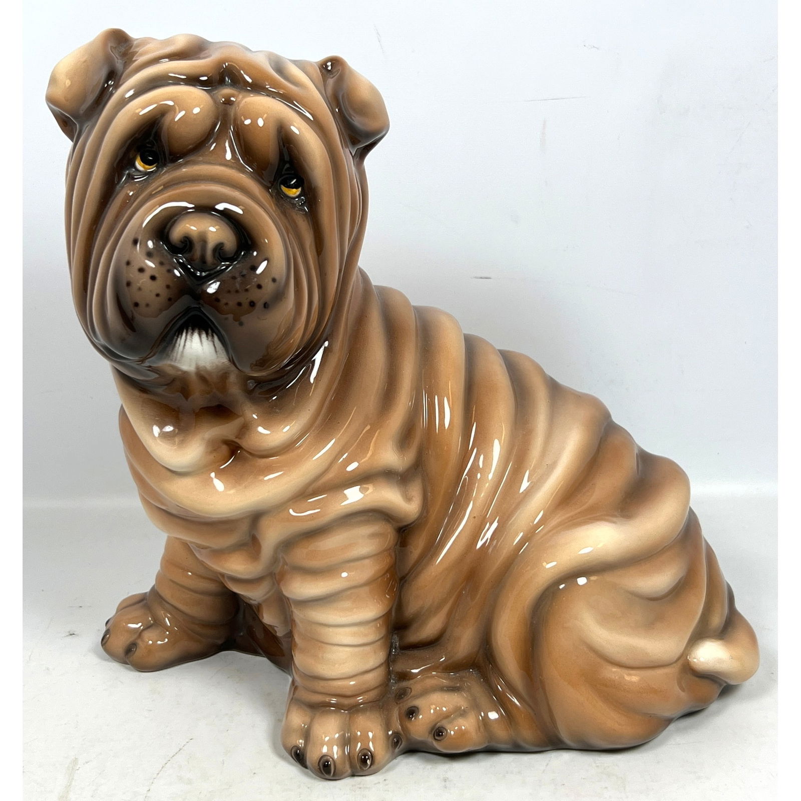 Italian Porcelain Shar Pei Dog Sculpture. Hand Painted. Made in Italy.: Italian Porcelain Shar Pei Dog Sculpture. Hand Painted. Made in Italy. Dimensions: Height: 14 inches, Width: 16 inches, Depth: 9 inches. --- US Packing and Shipping charge: In house shipping available