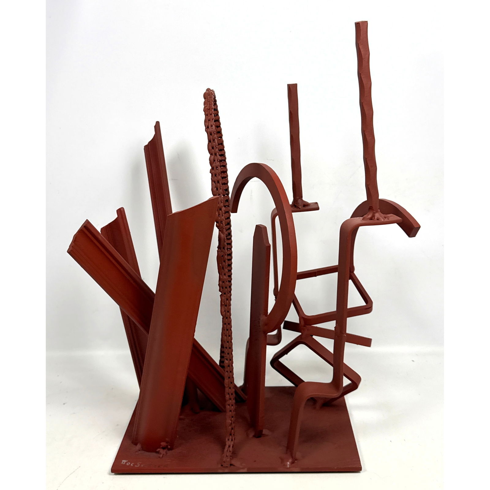 Joe Seltzer "Red Sculptural Form" Iron Sculpture. created from various found steel objects welded to (1 of 9)