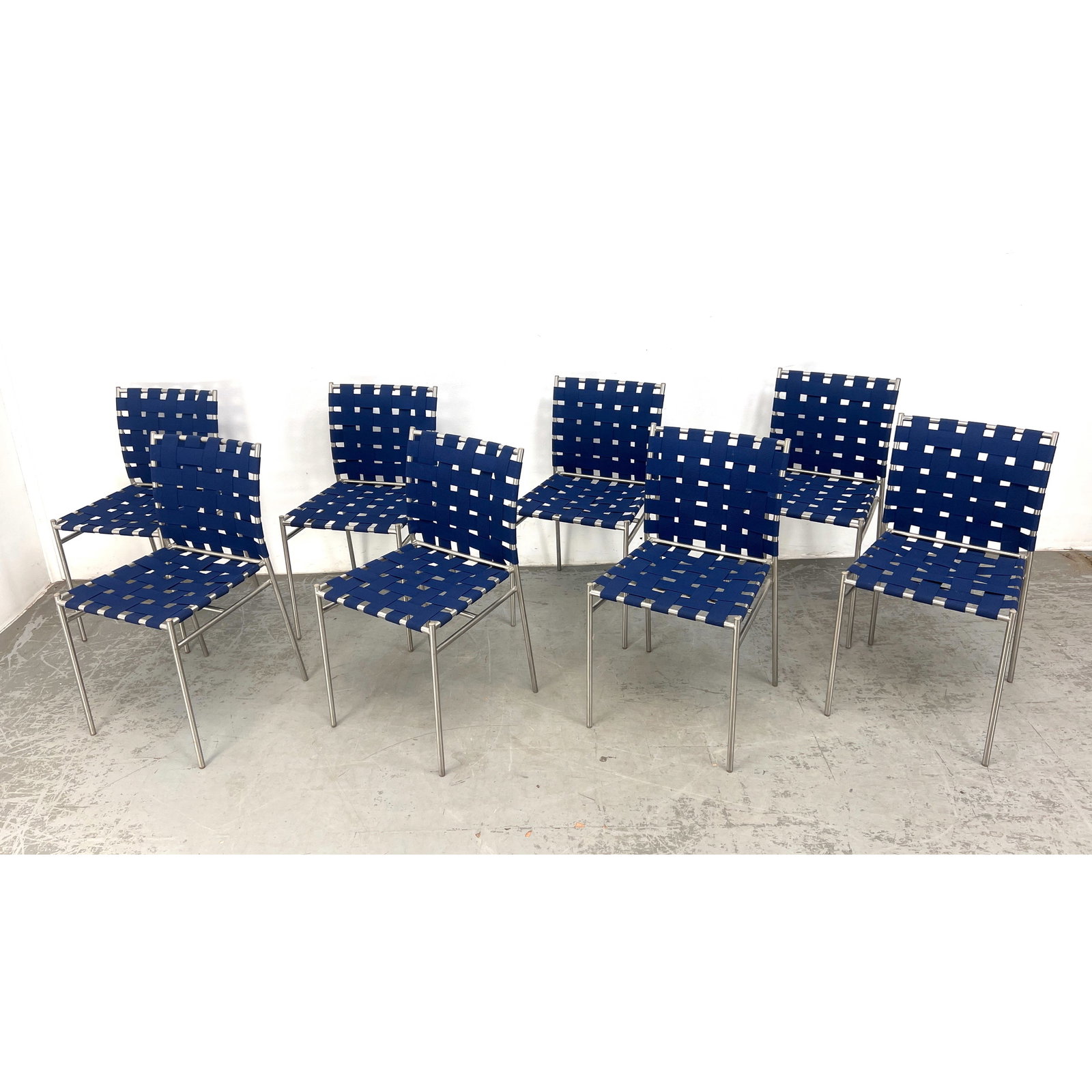 Set 8 Tagliatelle Chairs. Alias. Jasper Morrison design.: Set 8 Tagliatelle Chairs. Alias. Jasper Morrison design. Dimensions: Height: 32 inches, Width: 17 inches, Depth: 19 inches. - Seat Height: 17 inches --- - We offer curbside delivery for most items to